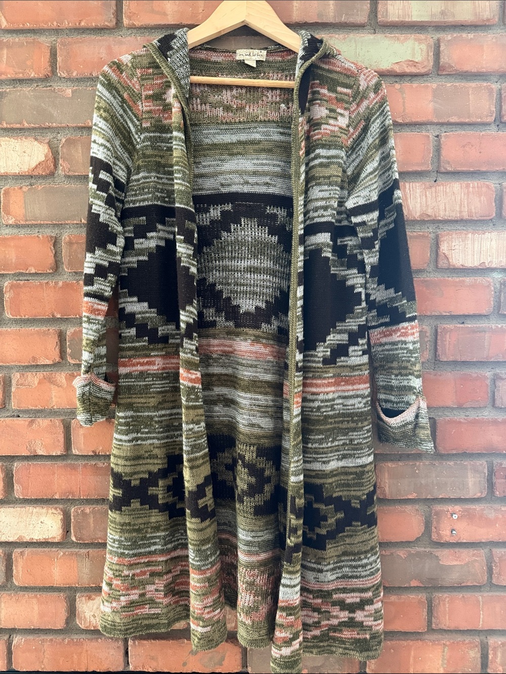 Hooded Patterned Open Cardigan